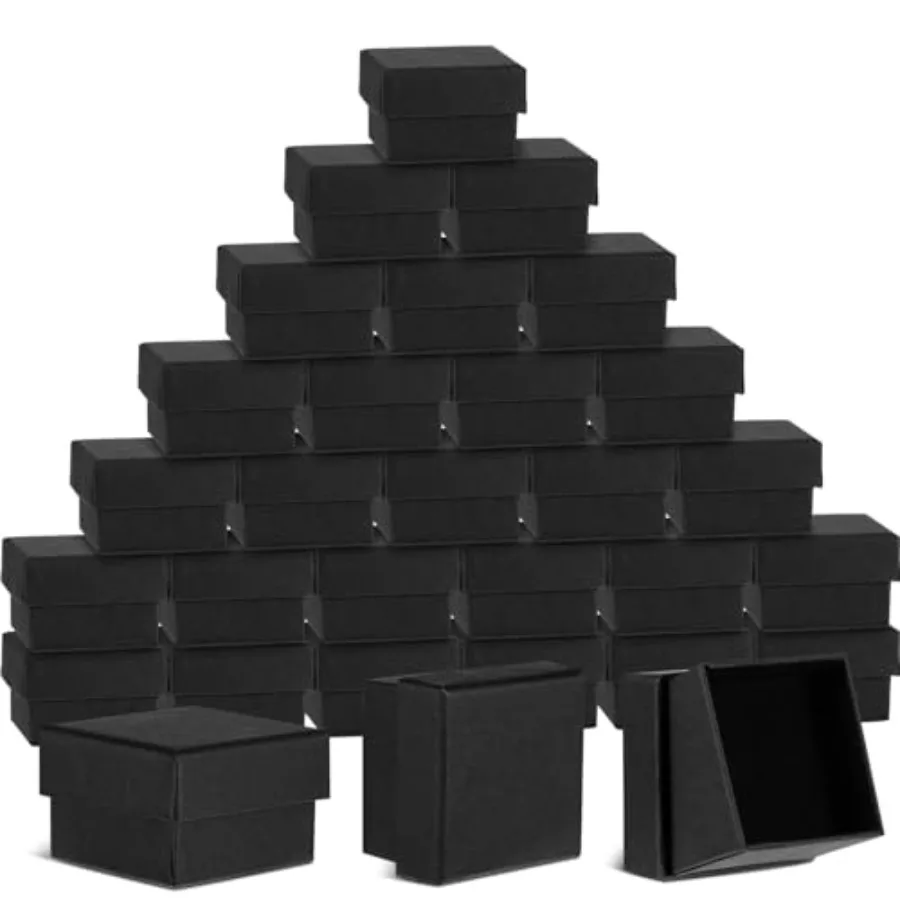 

200 шт. Подарочные коробки для ювелирных изделий, оптовая картонная коробка для колец и сережек, крафт-квадратная подарочная коробка с пенопластовой вставкой для упаковки, черный цвет, 2 x