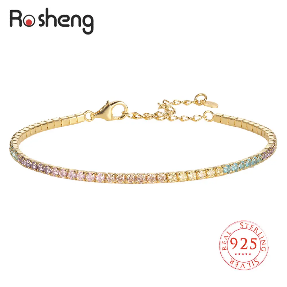 

925 Sterling Silver 5 Colors Cubic Zirconia Classic Tennis Chain Bracelet for Women Adjustable Bracelets Jewelry Pulseras Mujer