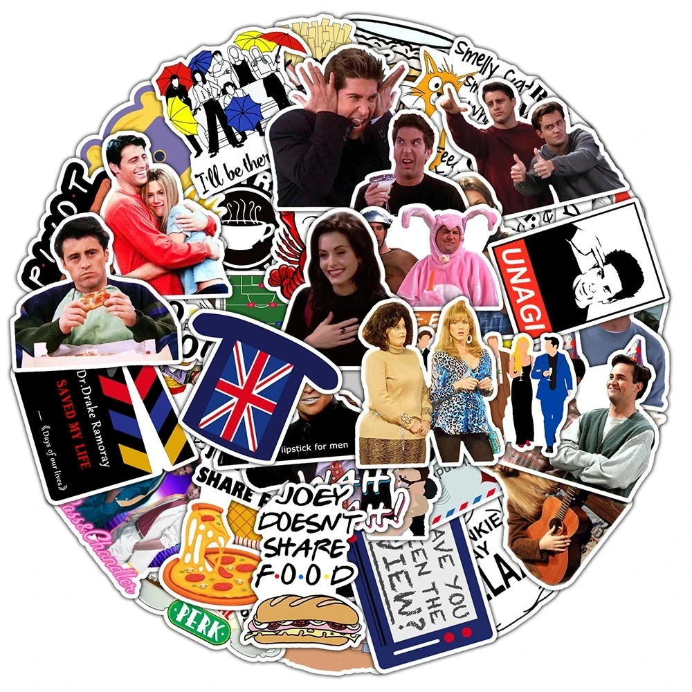 50PCS Classic TV Show Friends Stickers Car Motorcycle Travel Luggage Guitar Fridge Laptop DIY Funny Graffiti Sticker Gift