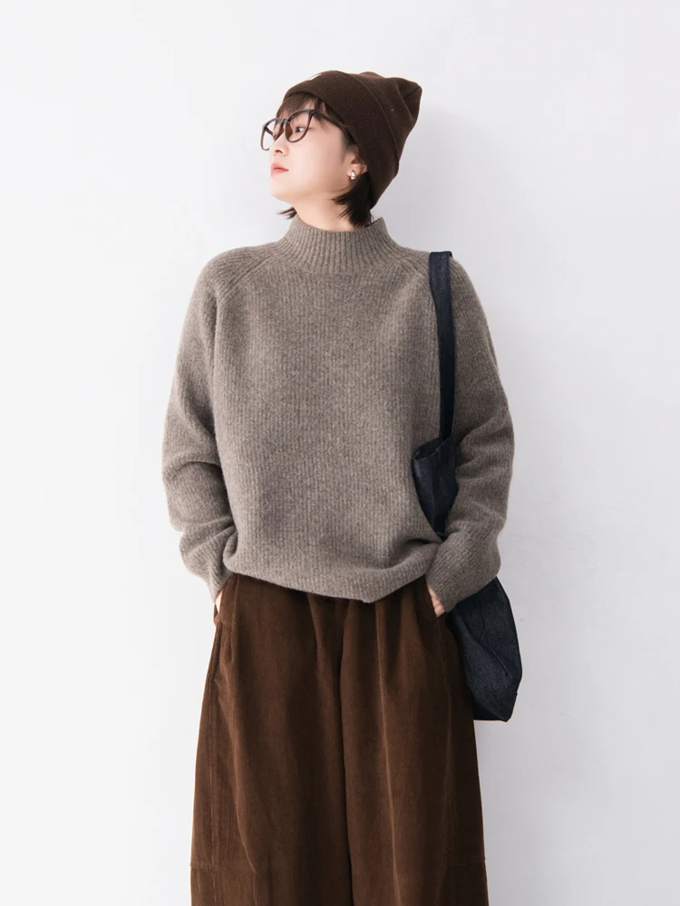 

Soft Skin-Friendly f-High Collar Overhead Sweater Women's Simple Versatile Top with oulder Insert Long Sve Polyester ...