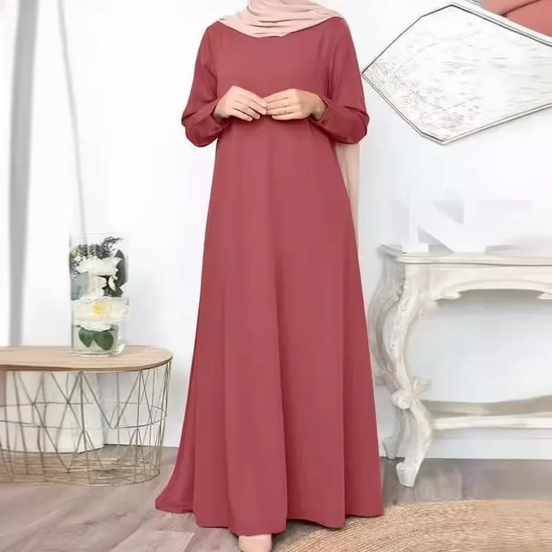 Solide lose Abaya für Frauen lässig elegant langärmlig langes Kleid einfache muslimische Kleid Frauen bescheidene islamische Kleidung eid Ramadan