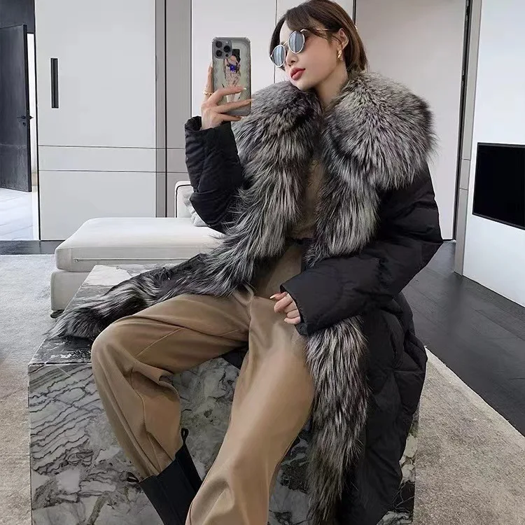 

2024 New Winter Coat Women Goose Down Jacket Long Thick Warm Oversized Real Fox Fur Collar Luxury Fashion Outerwear Streetwear