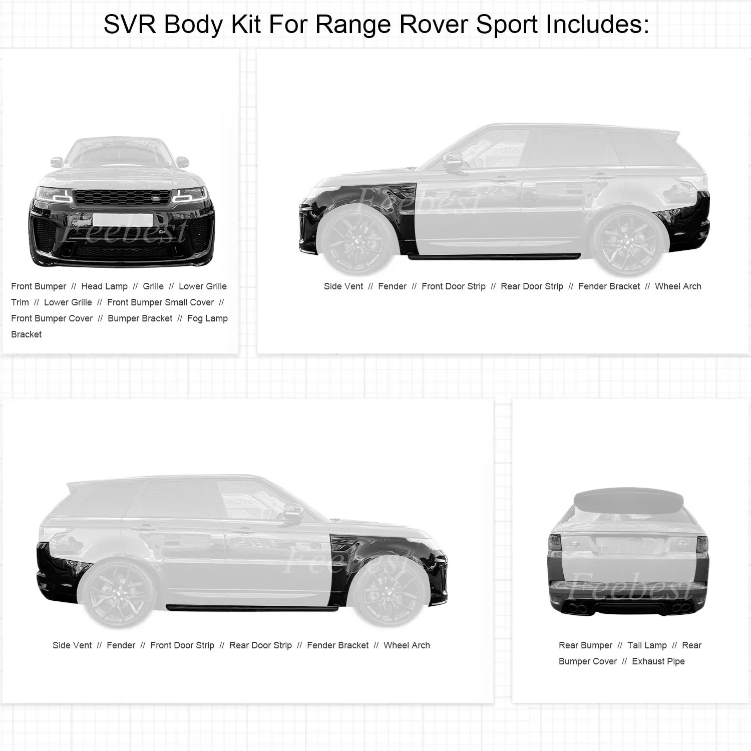 OE SVR Type Upgrade Body Kit For Land Rover Range Rover Sport 2014-2017 Upgrade to 2018-2022 L494 Facelift Body Kit