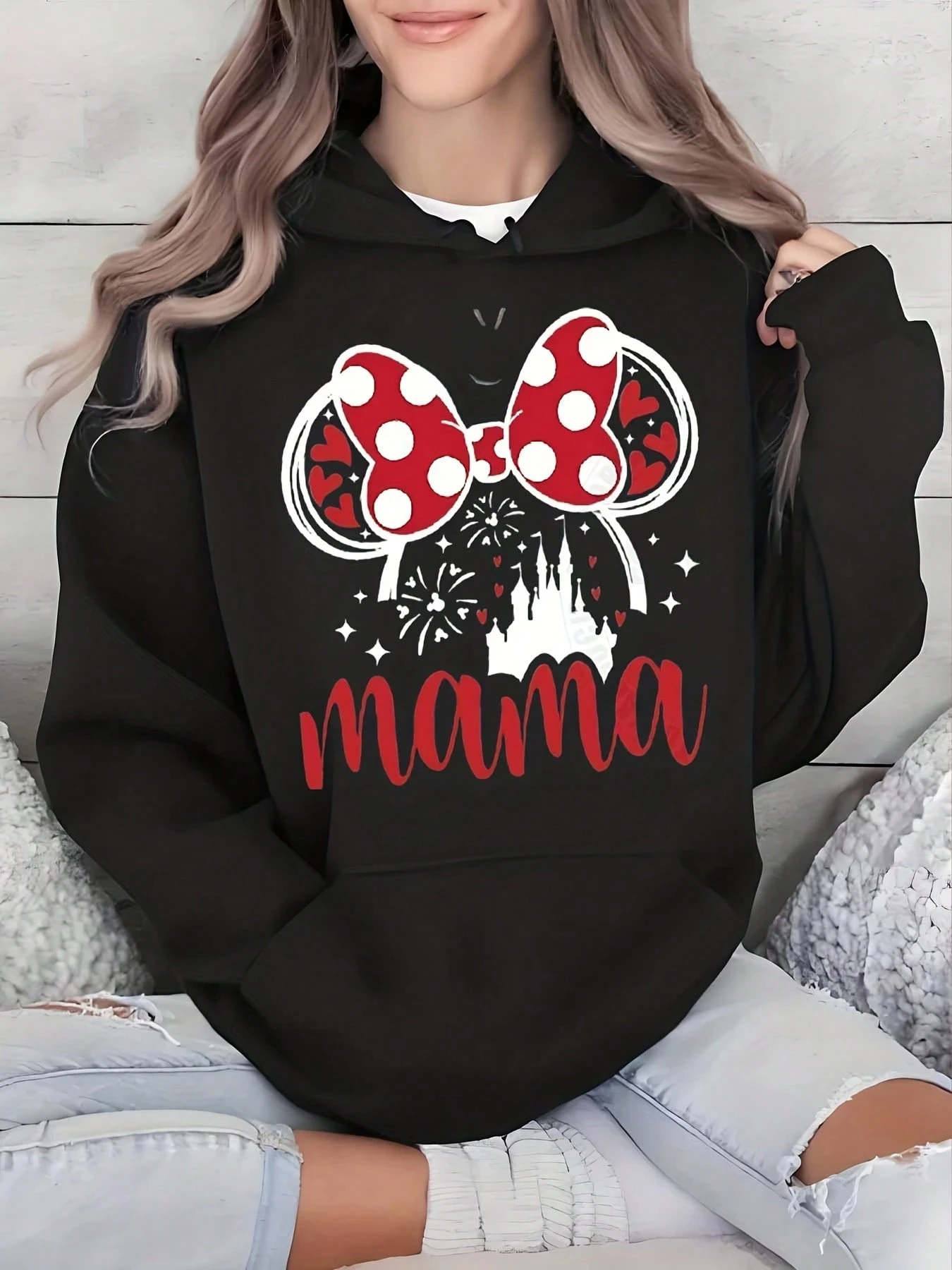 

Женская толстовка с капюшоном Disney Minnie Mouse, осенне-зимняя флисовая толстовка с капюшоном, уличная одежда унисекс, свободная повседневная одежда большого размера