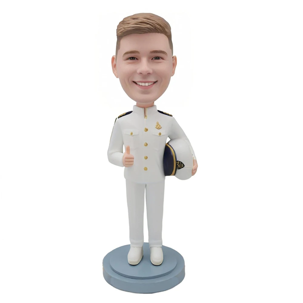 

Custom Navy Officer Uniform Bobblehead, White Dress Uniform with Cap, Decorative Figurine Based on Your Photo