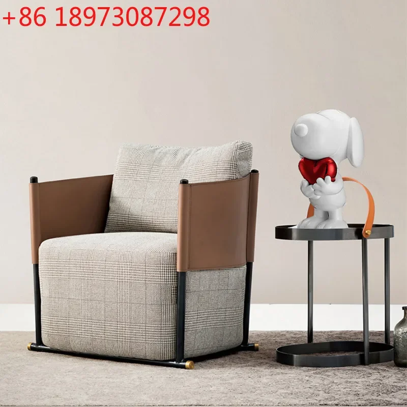 Leisure chair simple fabric lazy hard leather sofa living room bedroom study single chair