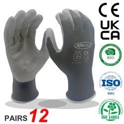 24 adet/12 çift koruyucu güvenlik çalışma eldiveni örgü Polyester daldırma kauçuk lateks palmiye bahçe ayıklama inşaat eldivenleri