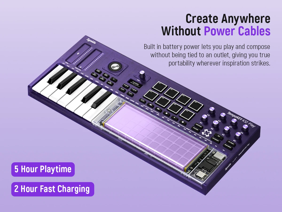 Synido TempoKEY K32 Play Wireless Music Keyboard USB MIDI Keyboard Controller Professional BT Beat Maker Machine