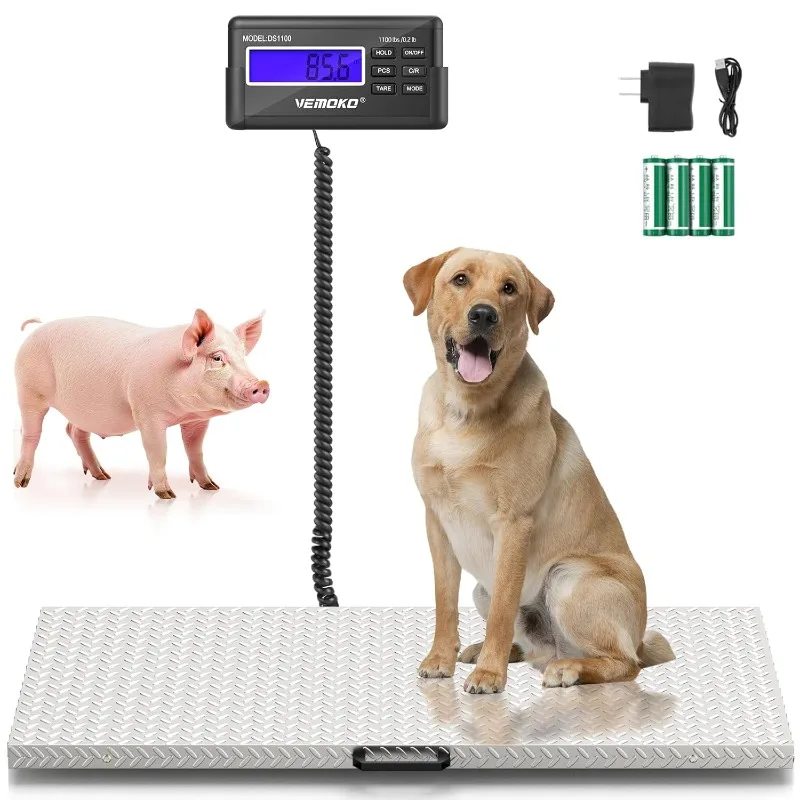 Precision Large Dog Scale - 1100lb x 0.2lb Large Breed Animal Livestock Weight Scale, Pet Scale Non-Slip Stainless Steel