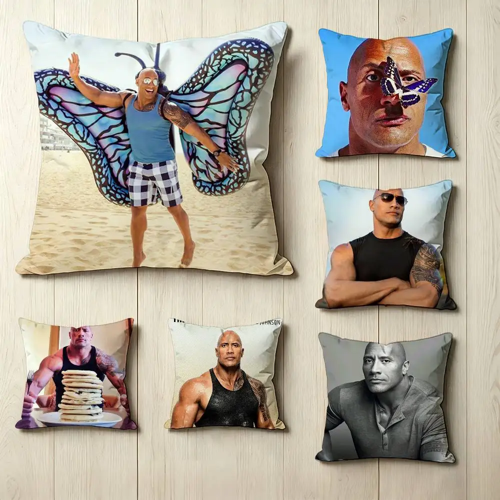

T-The Rock D-Dwayne Johnson Pillow Case Square Double-Sided Sofa Cushion Cover Bedroom Bedside Pillow