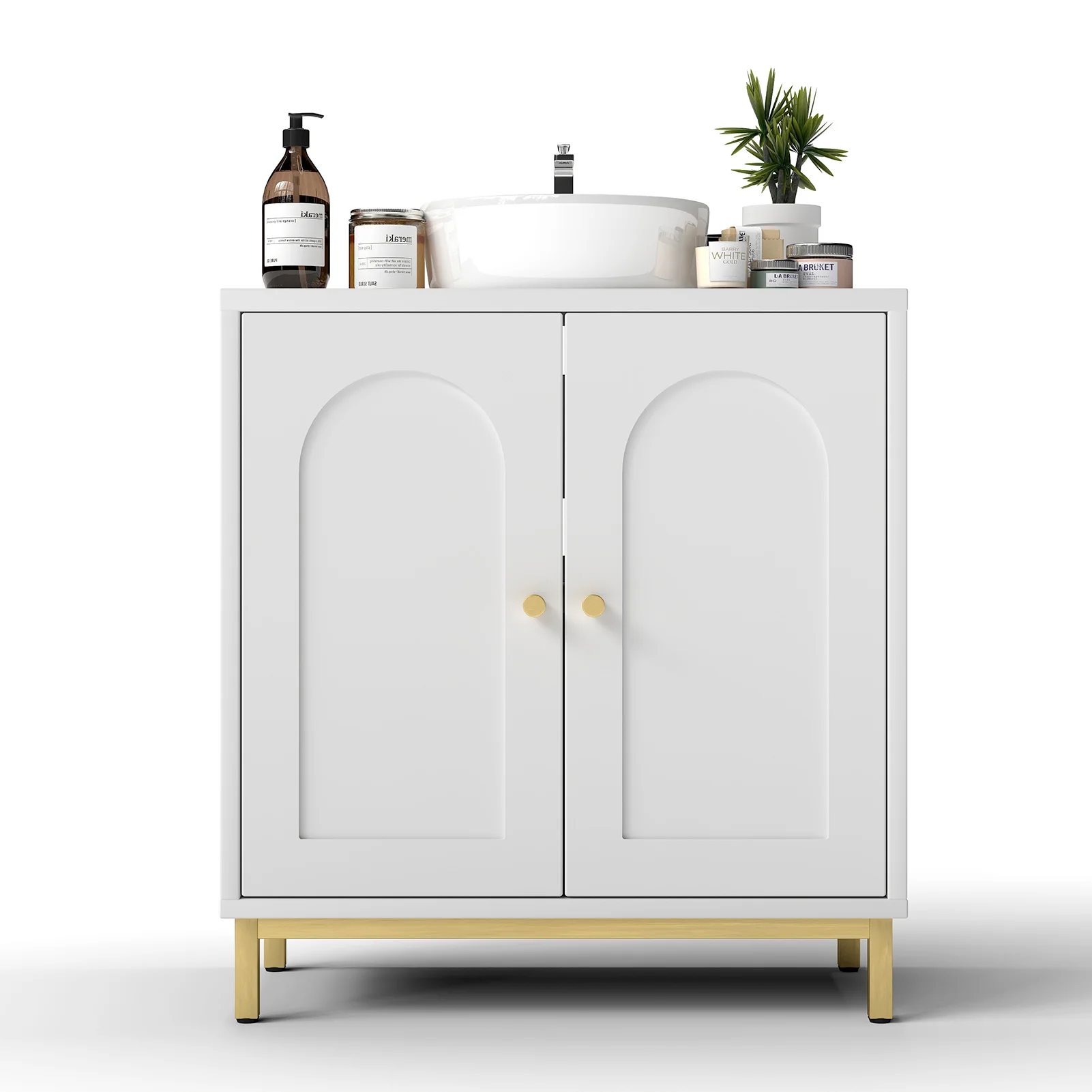 

NEW Bathroom Sink Cabinet Sink Storage Cabinet 2 Doors U Cutout Modern Under Sink Organizer Adjustable Shelf for Bathroom White