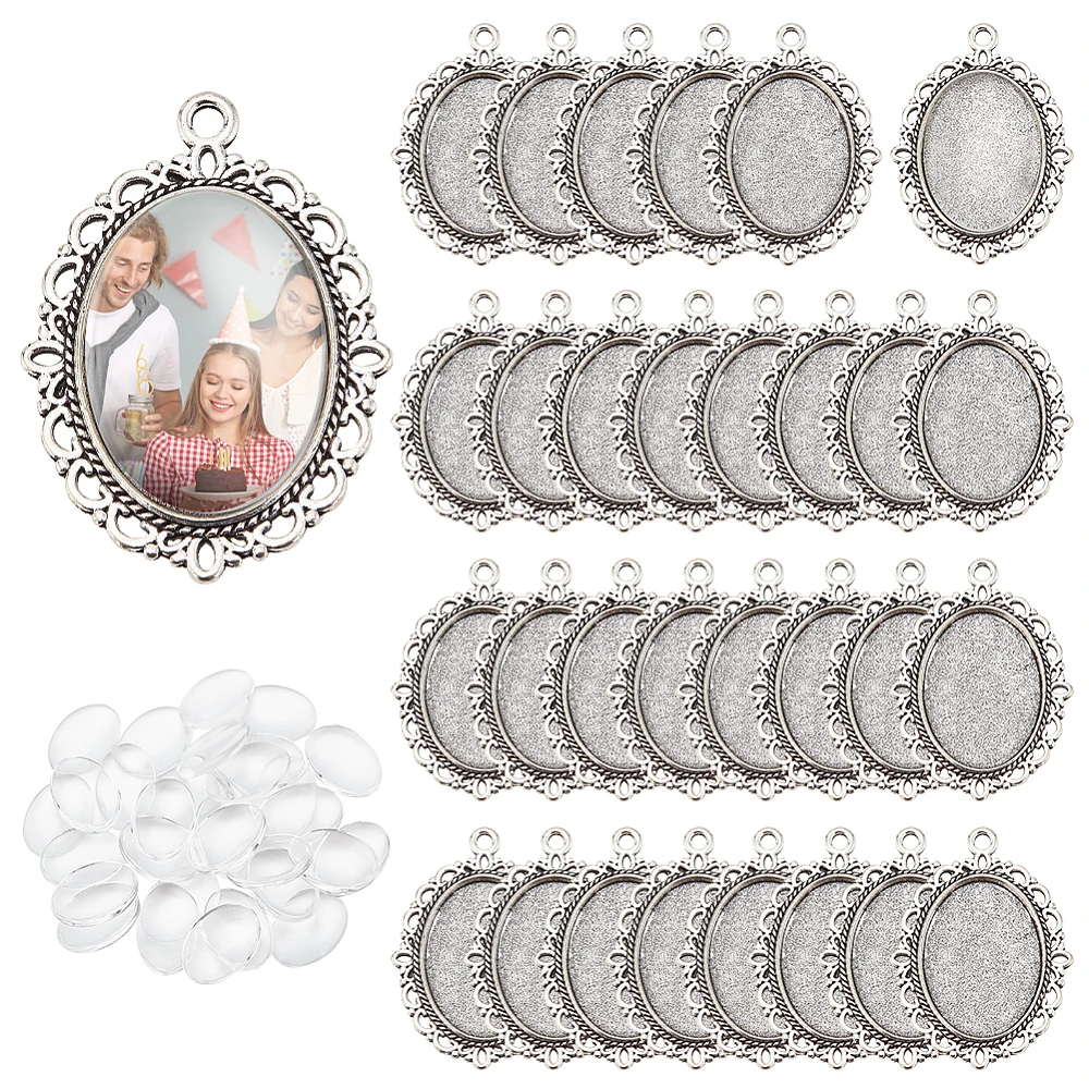 

1box Making with Zinc Alloy Oval Antique Silver : 39x29x2mm Hole: 2mm Glass: 25x18x5mm 60pcs/box
