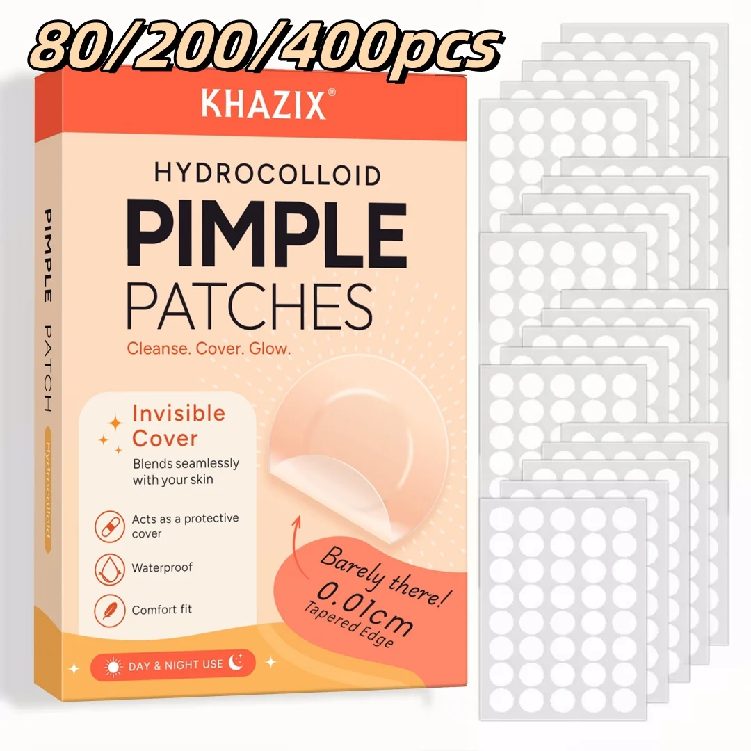 KHAZIX 200/400/80PCS Hydrocolloid Pimple Patches, Invisible Blemish Covers, Ultra-Thin Breathable Waterproof Face Stickers