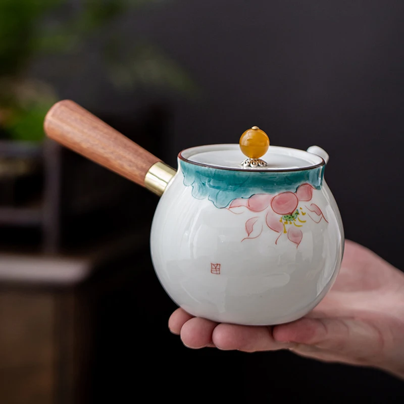 

Hand-painted Suet Jade White Porcelain Teapot Handmade Teapot with Side Handle Kung Fu Tea Set Xi Shi Teapot Tea Divider