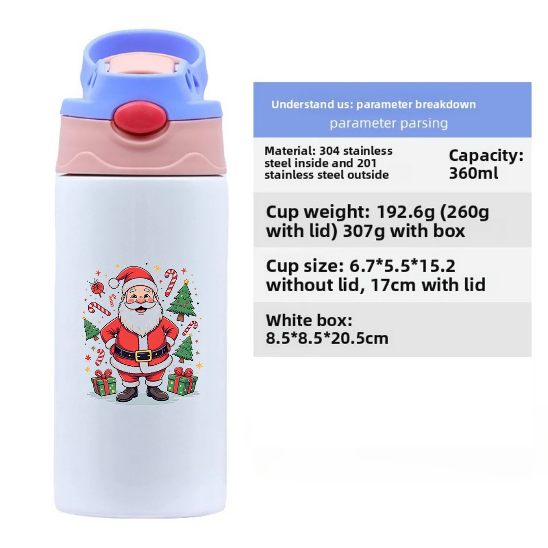 304 الفولاذ المقاوم للصدأ كوب معزول الكرتون سانتا كلوز كوب بقشة الاطفال زجاجة ماء محمولة هدية الكريسماس للأطفال Ins #6