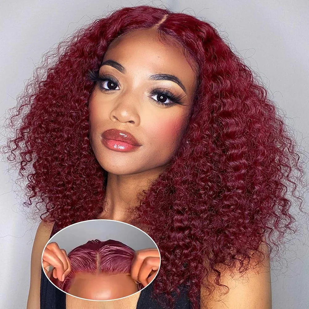 Roodbruin Wear Go Lijmloze Pruik SDD Afro Kinky Krullend Gekleurde Pruiken Menselijk Haar 6x4 Pre Cut Pre gebleekte Vetersluiting Pruik Geeta