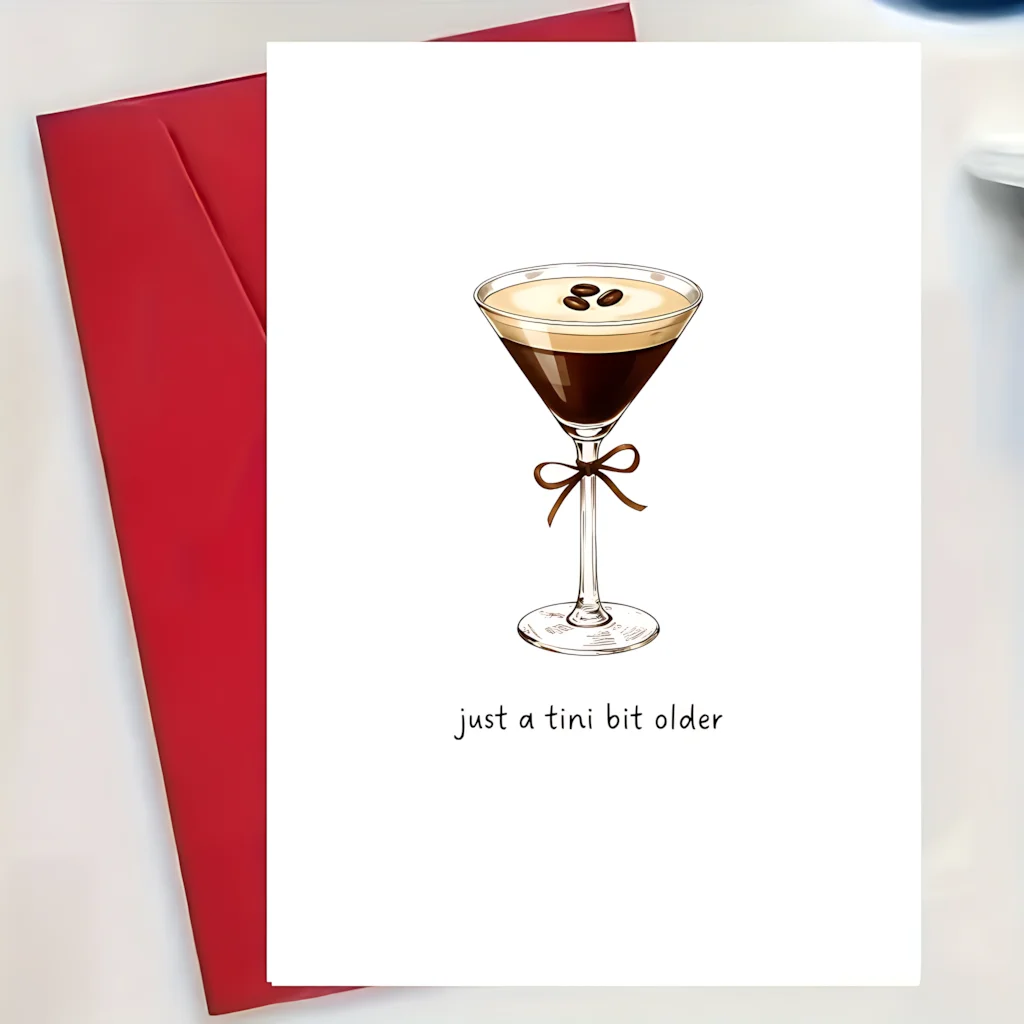 Just A Tini Bit Older Funny Espresso Martini Birthday Card Cocktail Drink Illustration Pun Joke Greeting Card