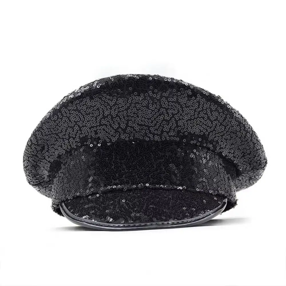 Fashion Sequin Embellished Flat Top Hat Flat Top Sparkling Performance Hat Sergeant Style Shiny Embellished Hat Cosplay