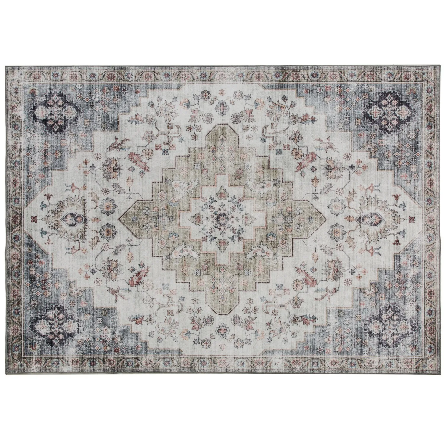 

HOMCOM 4x6 Brown Green Vintage Area Rug - Machine Washable Non-Slip Faux Fur for Living Room & Bedroom