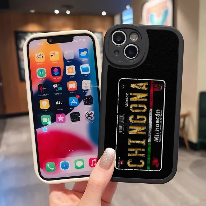 Michoacan License Plate Embroidery Phone Case Black Leather For IPhone 13 11 14 12 Pro Max Mini Xs X Xr 7 8 Plus SE2020 Silicone