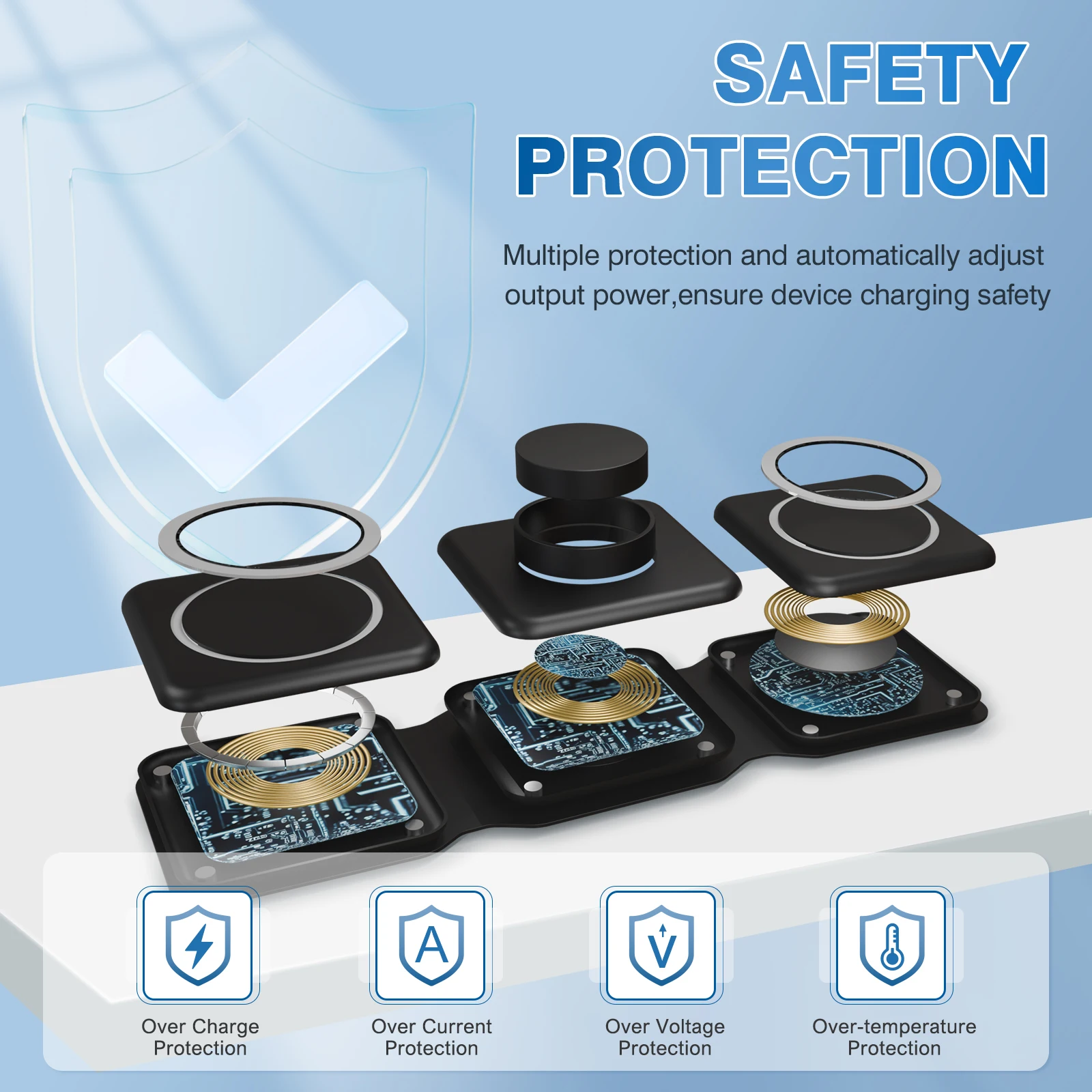 شواحن لاسلكية مغناطيسية 15 وات 3 في 1 قاعدة شحن هاتف قابلة للطي شحن سريع للسفر لساعة أبل آيفون 14/13/12/11/X AirPods #4