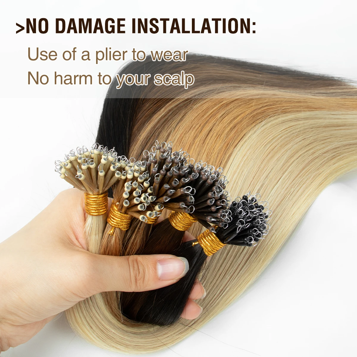 Capelli umani Nano Anello Estensioni dei capelli Lisci Micro Perline Anello Estensione dei capelli Macchina-Remy 50 fili/pacco 30 G/pacco Nano Punta