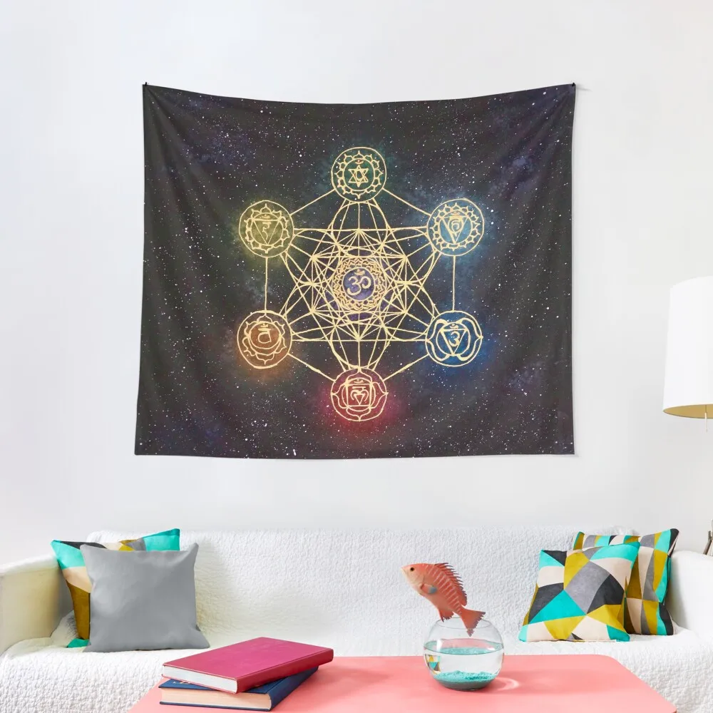 

Sacred Geometry - Metatron's Cube with Chakras Tapestry Room Decorations Aesthetic Carpet Wall Tapestry On The Wall