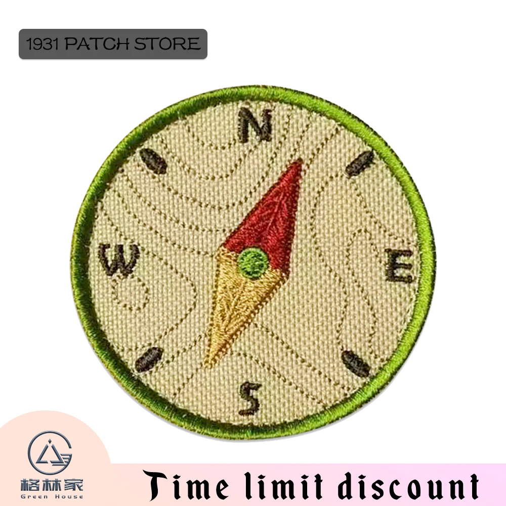 Yellow Compass Embroidery Patches Embroidery Badge Iron on Appliques for T-shirts Jackets Sweashirts Bags Merrow Border Creative