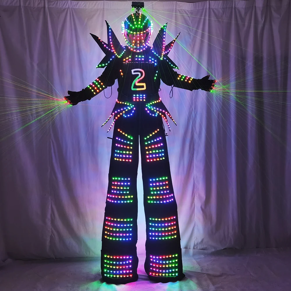 Traje Robô Com Luzes De LED, Colorido, Pixéis Inteligentes, Terno Stilts Walker, Casaco Luminoso, Desempenho De Dança De Palco