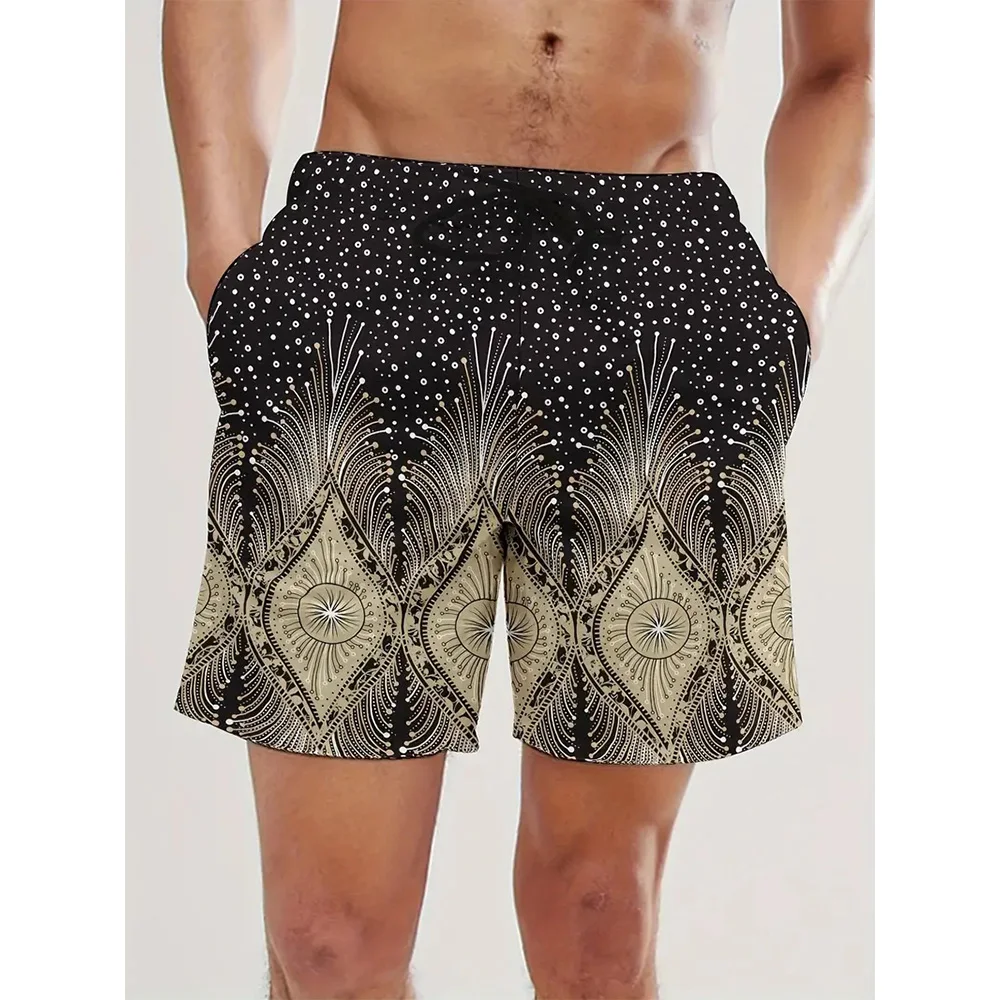 New Men's Beach Pants Peacock Tail Full Star 3D Printed Men's Shorts Summer Casual Breathable Shorts Men Street Men's Clothing