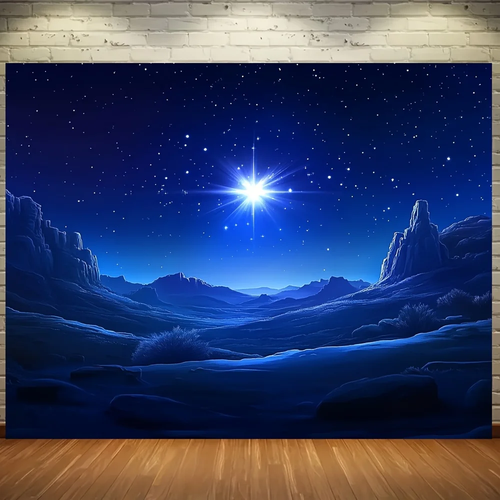 1-teiliger Polyester-Hintergrundstoff für die Szene der Jesus' Nativity unter der Sternennacht – langlebige Festivaldekoration