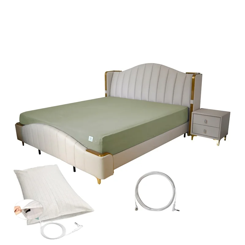 

MAXSHARER Earthing fitted sheet with pillow case Conductive silver fiber cotton sheet Grounding Fitted sheet for Nature Wellness