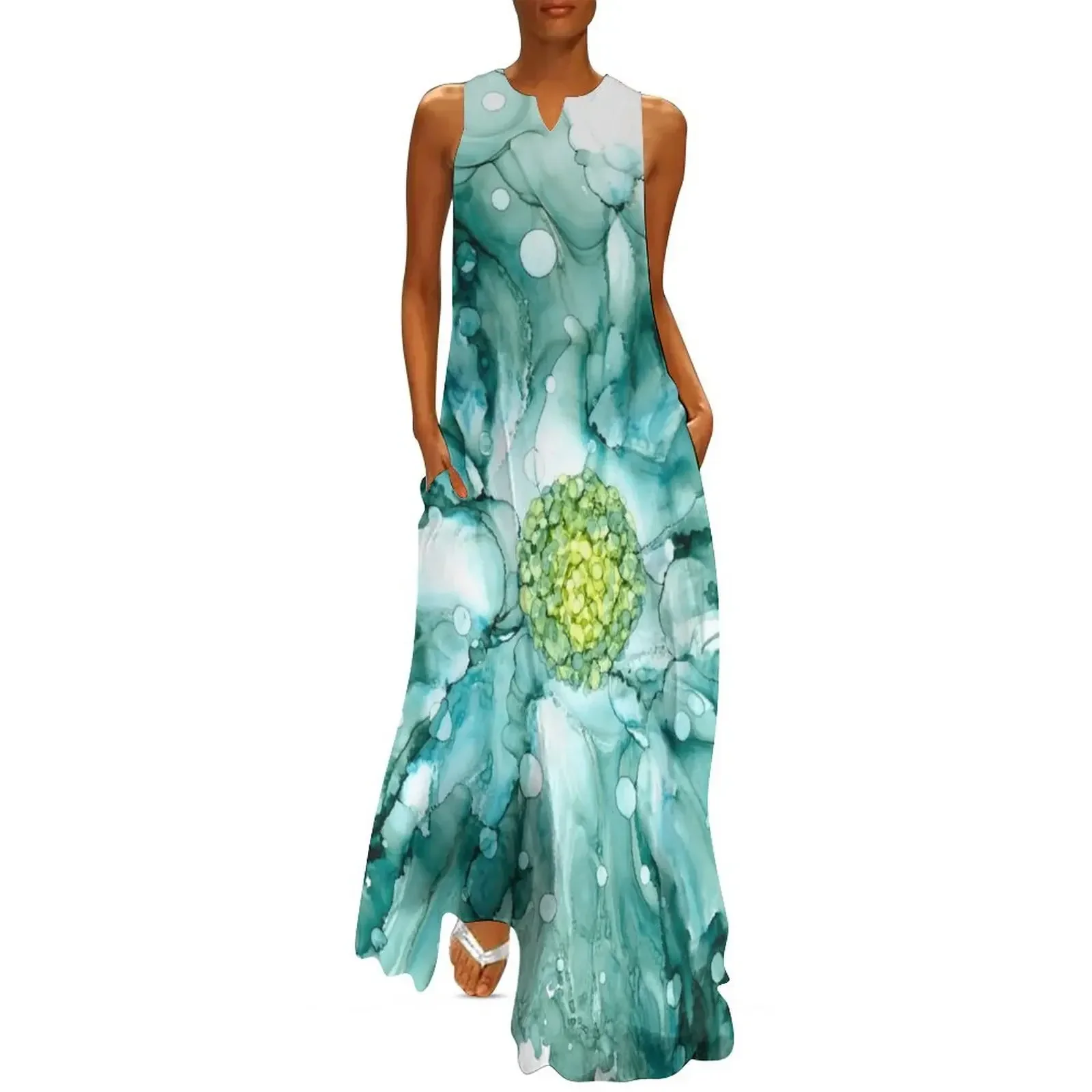 

Teal Blossom Long Dress dress party evening elegant luxury celebrity dress summer long women for women