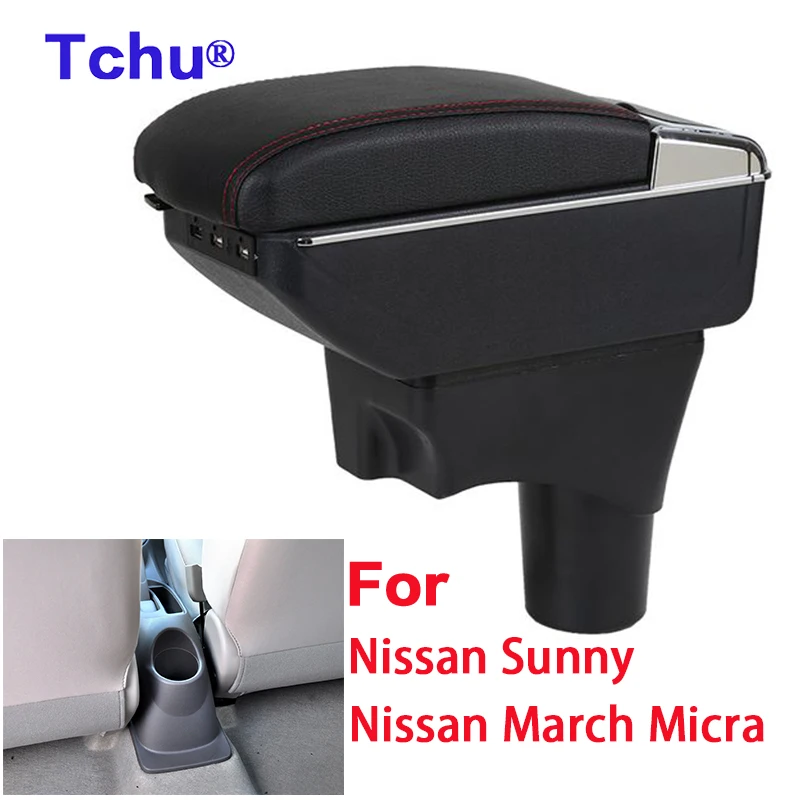 

For Nissan Sunny Versa armrest box USB Water Cup Holder Double layer accessories For Nissan March Micra K13 MK4 IV Car Armrest