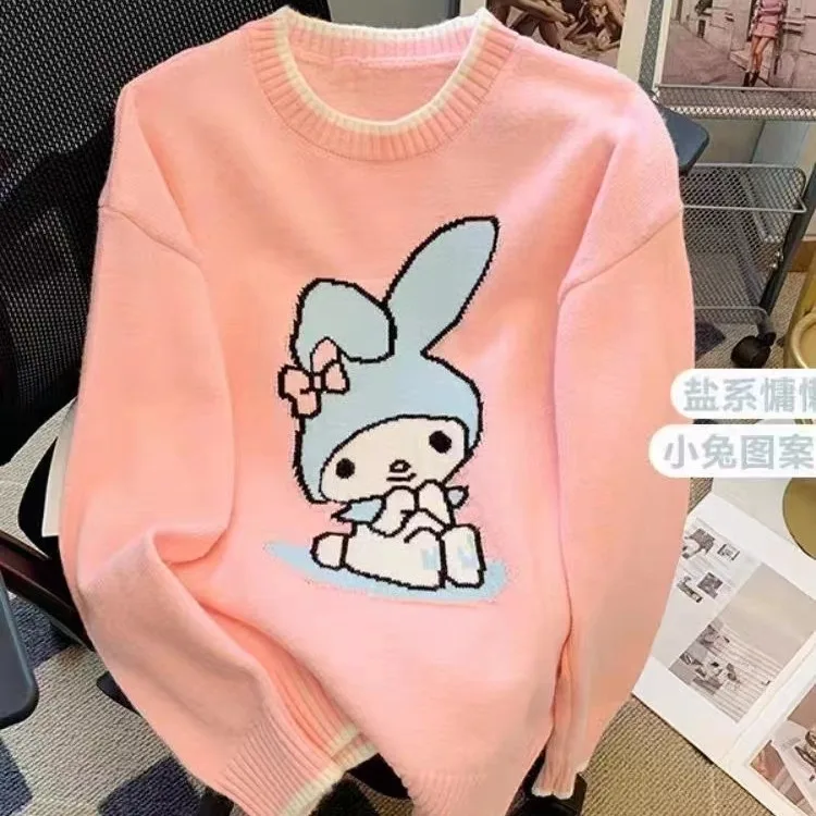 Caliente Kawaii Sanrios My Melody Otoño Invierno suéteres para niñas dulces y lindos sudaderas sueltas para parejas Casual versátil Tops