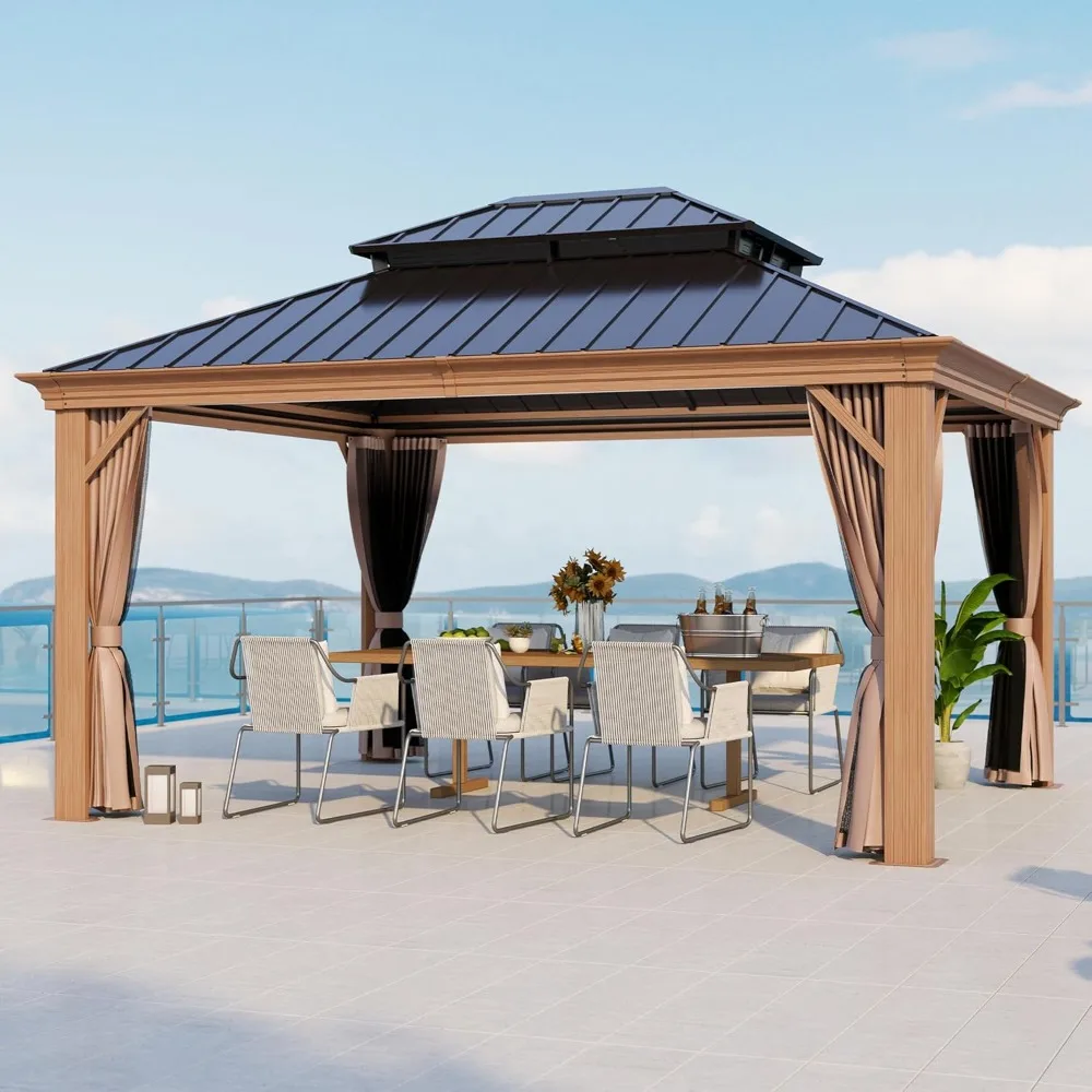 

10' x 12' Outdoor Drainage System Gazebo - Galvanized Steel Hardtop Gazebo with Powder-Coated Aluminum Frame, Heavy-Duty Gazebos