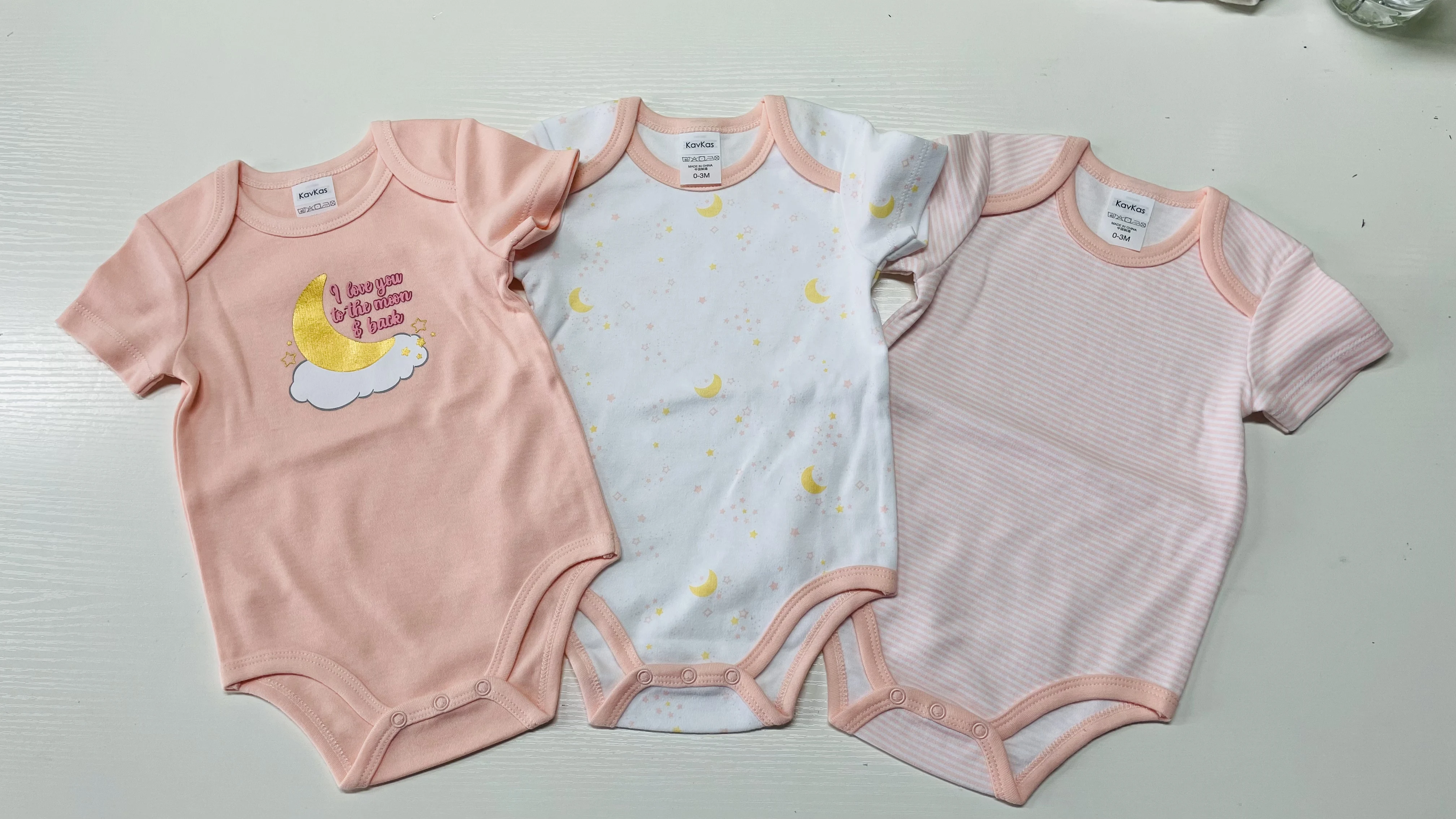 Baby Girl Romper Short Sleeve Cotton 3 Piece Set Moon Star Stripe Cloud Letter Print Infant Bodysuit Onesie Summer Daily Outfit
