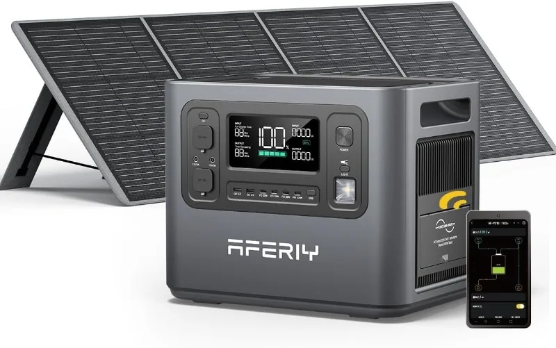 مجموعة المولدات الشمسية P210، محطة طاقة محمولة 2400 وات 2048 وات في الساعة مع لوحة شمسية 200 وات، مخرج تيار متردد لموجة جيبية نقية للنسخ الاحتياطي المنزلي والمركبات الترفيهية #1
