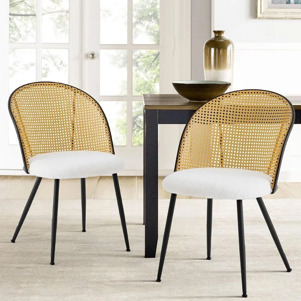 

Rattan Dining Chairs Set of 2, Mid-Century Modern Kitchen Dining Room Chairs with Full Cane Backrest Armless Upholstered Farmhou