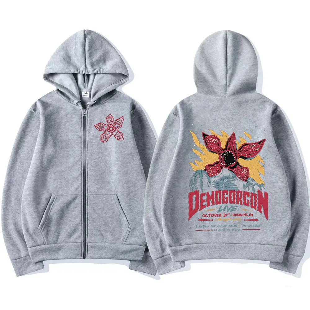 Eddie munson o demogorgon zíper hoodie das mulheres dos homens cannibal flor monstro impressão cardigan moletom com capuz harajuku streetwear