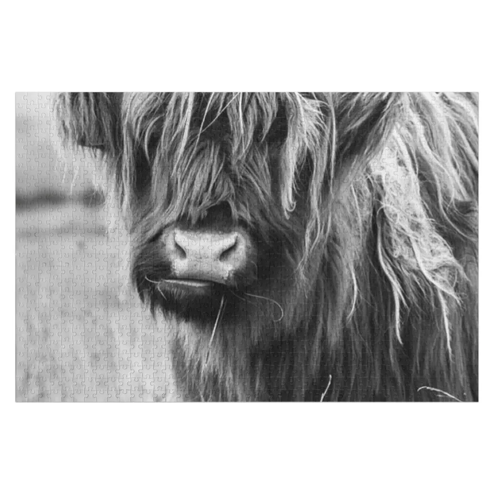 Highland Cow Portait, black and white Jigsaw Puzzle Jigsaw Pieces Adults Baby Wooden Children Jigsaw Custom Puzzle