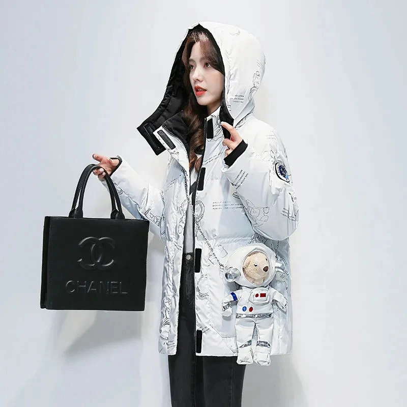 White Duck Down Jacket Womens Clothing 2024 New Long Winter Parka Korean Loose Thicken Down Coat Hooded Female Outerwear