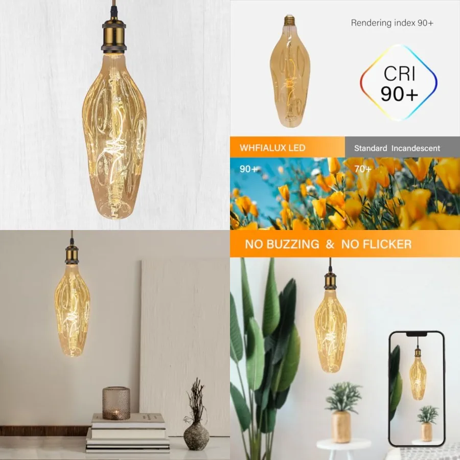 

Oversized Decorative LED Light Bulbs, Giant Vintage Edison Light Bulb, VT115 Huge Bulbs, Pendant Lighting, Amber Glass 2200K Wa