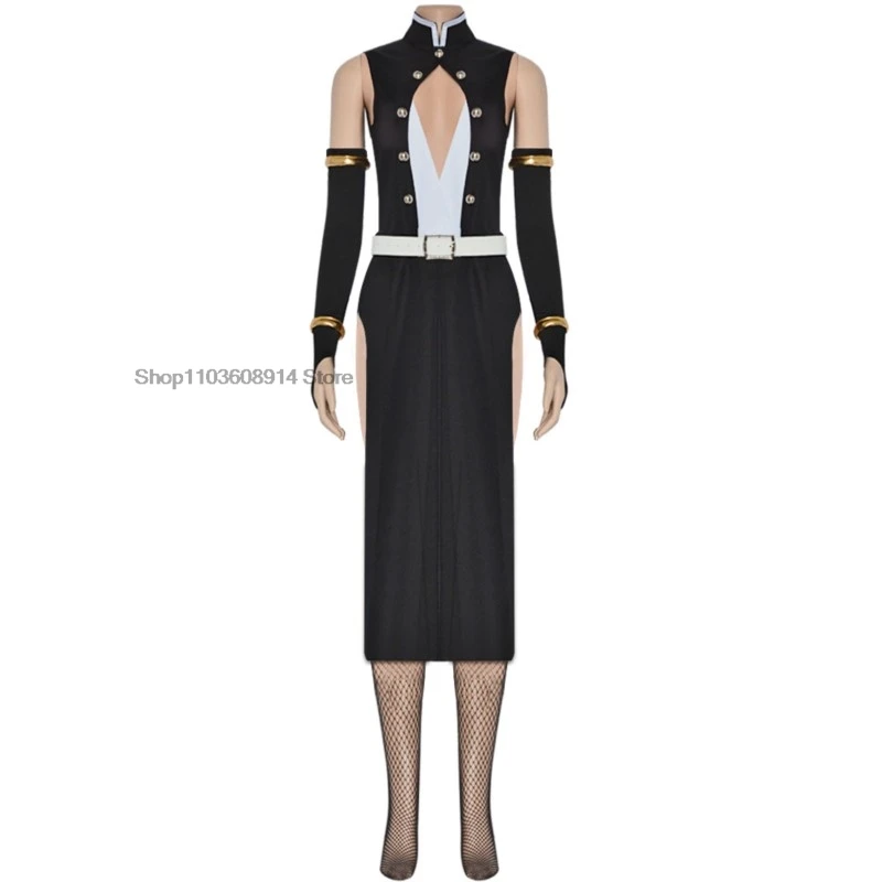 우즈이 텐겐 코스프레 코스튬 팀 유니폼, 여성 버전, 카니발, 블랙 원피스, 애니메이션 스티커, 의류, 가발, 코스프레 코스튬