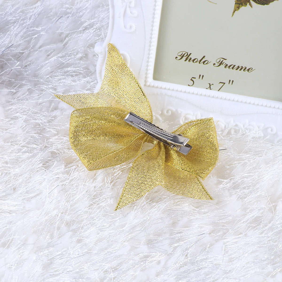 

Women Golden Hair Bow Clips Decorative Metal Veil Barrette for Formal Informal Occasions Daily Wear Hair Bow Clips