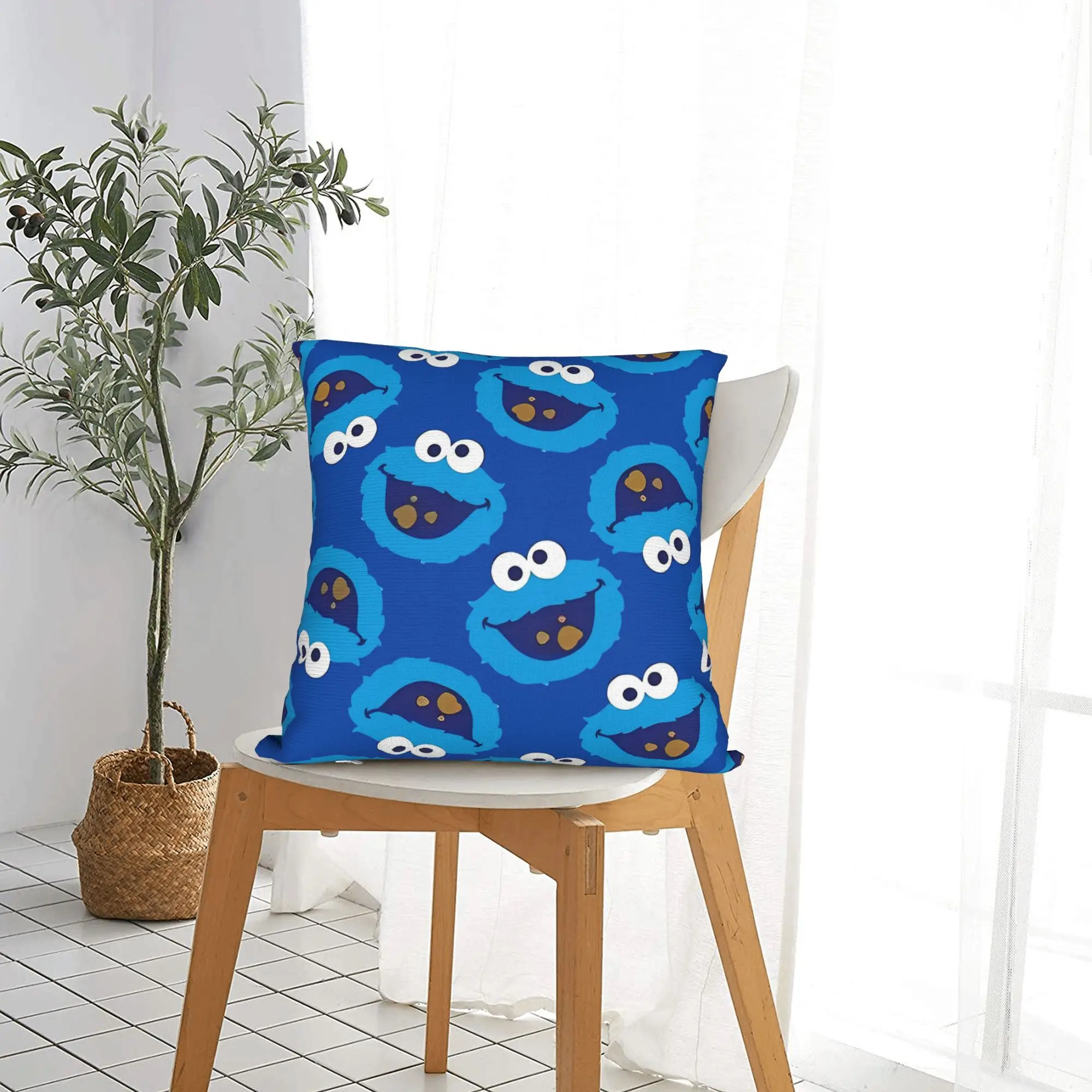 Sesames Streets  Cute Cookie Monster Square Pillow Cases Cushion Cover Vintage Polyester Decor Pillowcover for Living Room 45x45