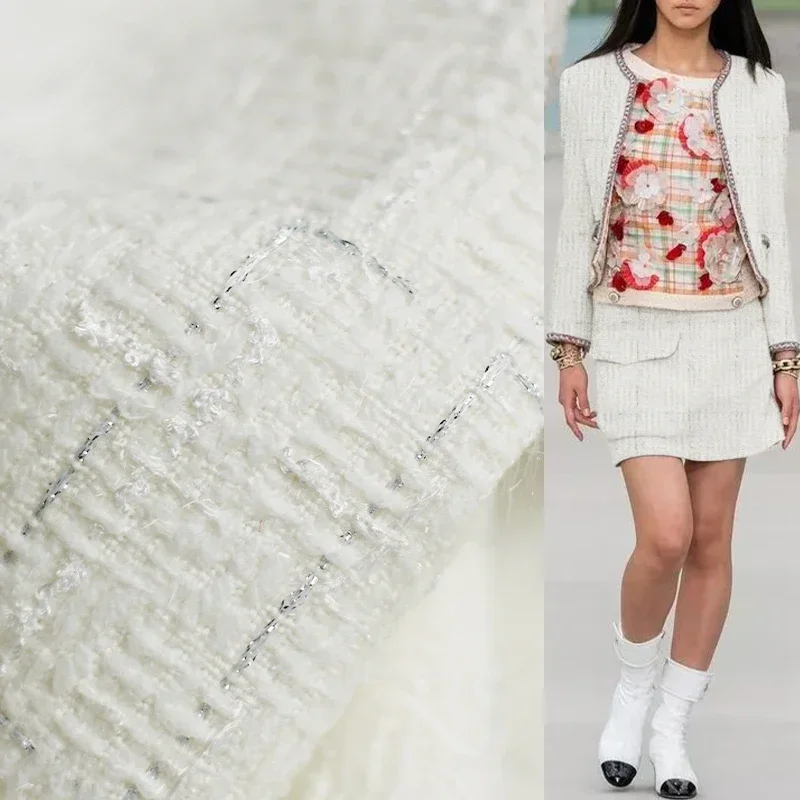 Redraspberry 148cm White silver Tweed fabric 510g brick weave fabrics clothes Garment DIY sewing materials Freeshipping