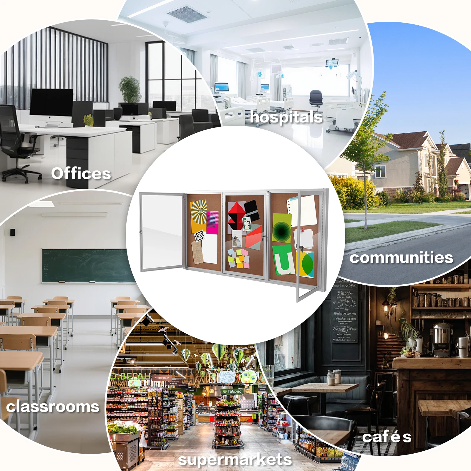 

Outdoor Lockable Display Case Aluminum Frame Enclosed Cork Board with Glass Locking Door for School Office Classroom Commercial