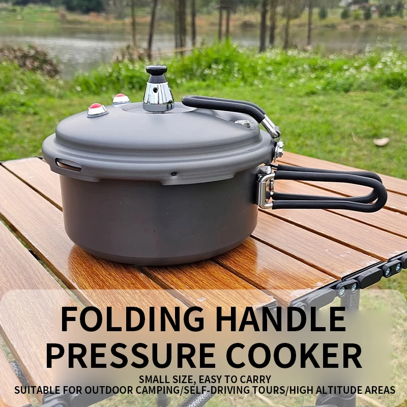 طنجرة الضغط الخارجية، مقبض محمول قابل للطي، طنجرة الضغط، المشي لمسافات طويلة، التخييم، 80Kpa، طباخ ضغط صغير مقاوم للانفجار