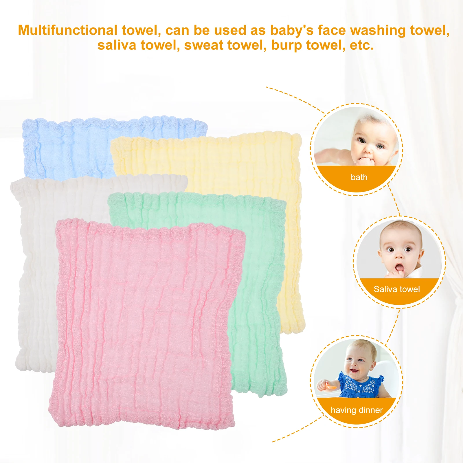 

10Pcs Baby Square Towel Washcloths Kids Bath Cotton No 12x12 Super Absorbent Face Washing Mouth Wiping Sweat Cloth